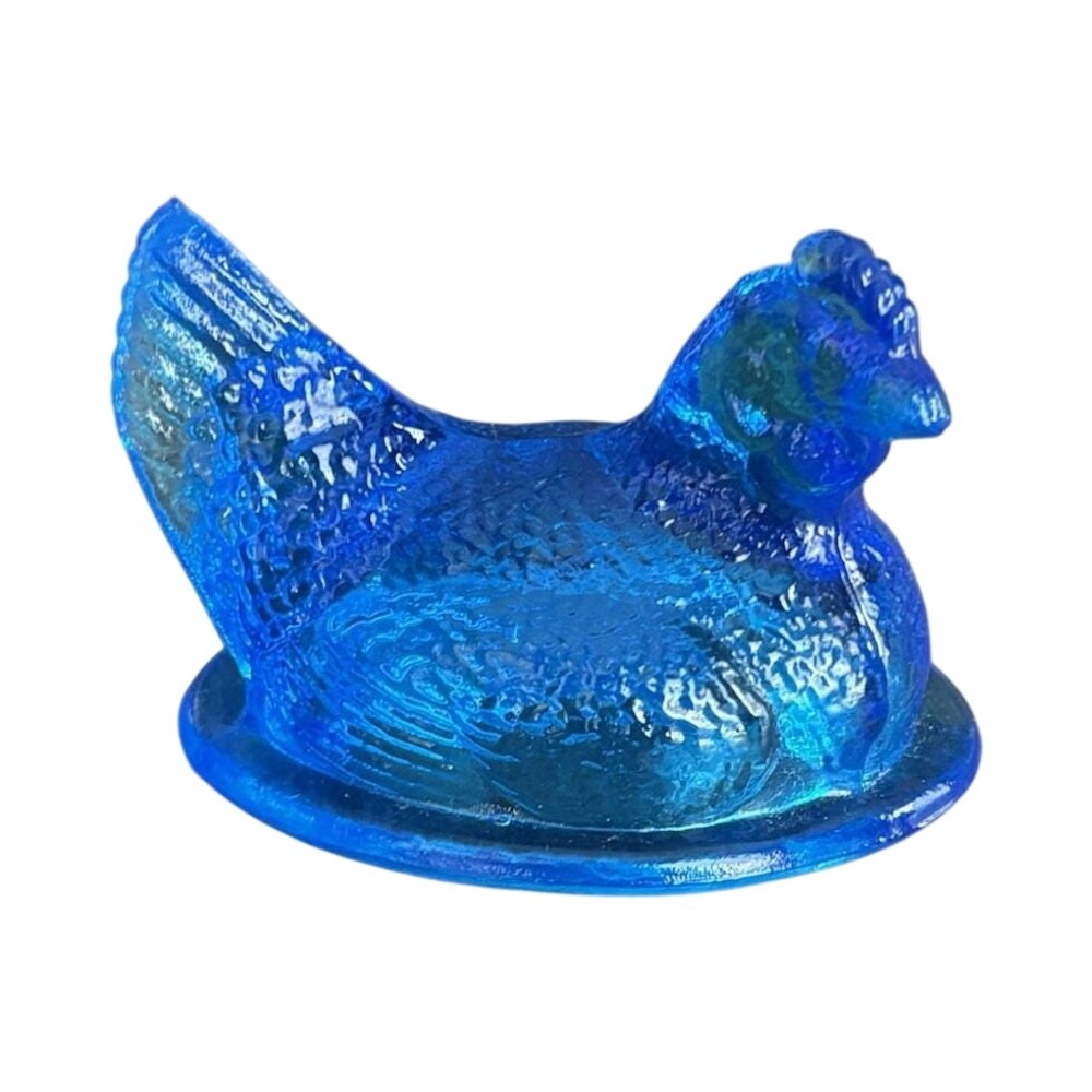 Westmoreland Glass Cobalt Blue Pressed Hen on Nest Topper Vintage USA